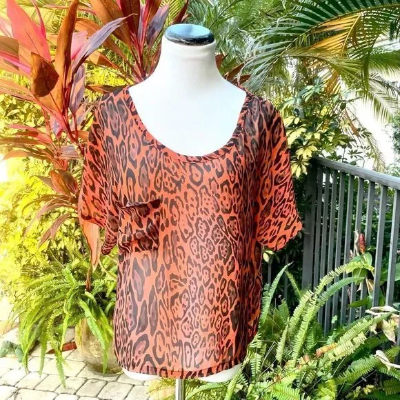 Patterson J. Kincaid Orange Cheetah Blouse - Picture 2 of 8